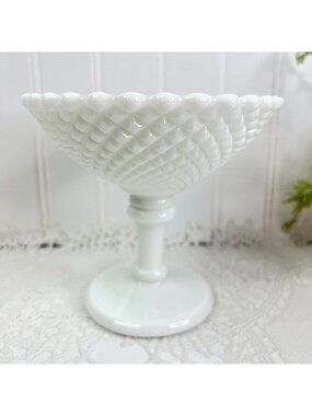 VTG Westmoreland White Milk Glass Pedestal Compote Candy Dish Scalloped Edge